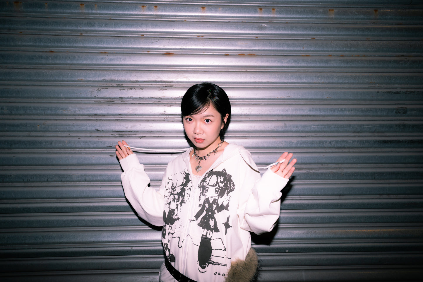 PRISM - Piko and Chou Chou (Low-Poly 3D Pixelized) White Zipper Hooded Jacket