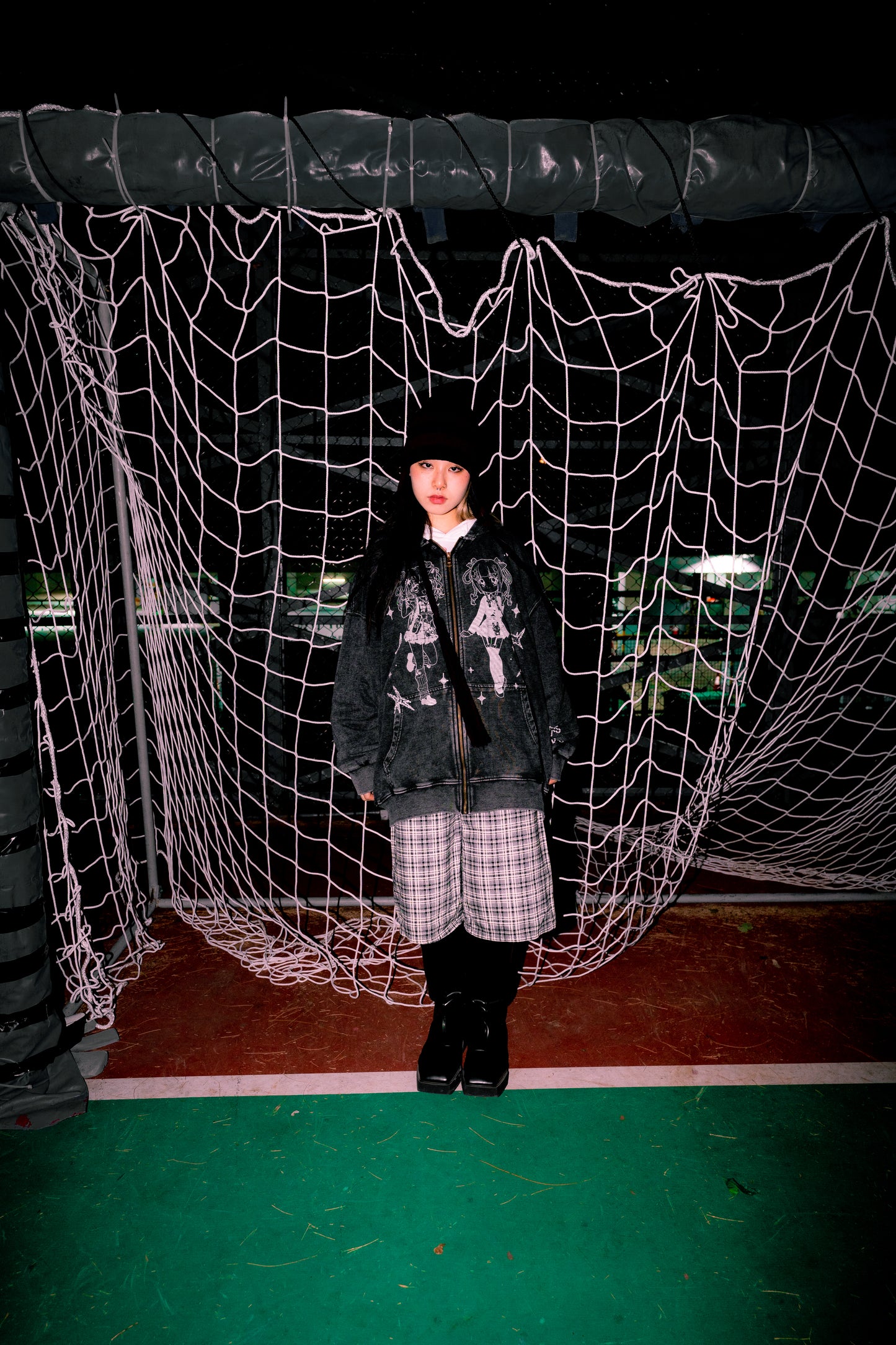 PRISM - Piko and Chou Chou Washed Black Zipper Hooded Jacket