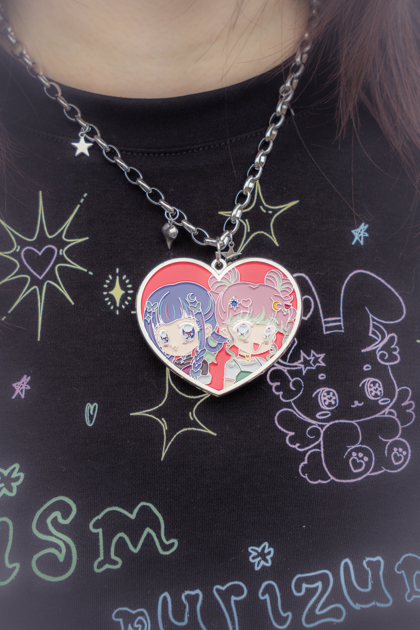 PRISM - Cropped T-Shirt -Doodle Rabbit and Cat