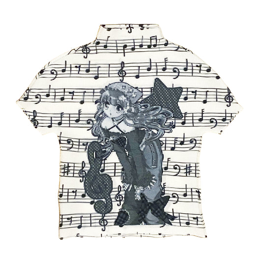 PRISM x Taffy.Eye - Crinkle Stretch Mock Neck Shirt - Monochrome Chou Chou (Sheet Music)