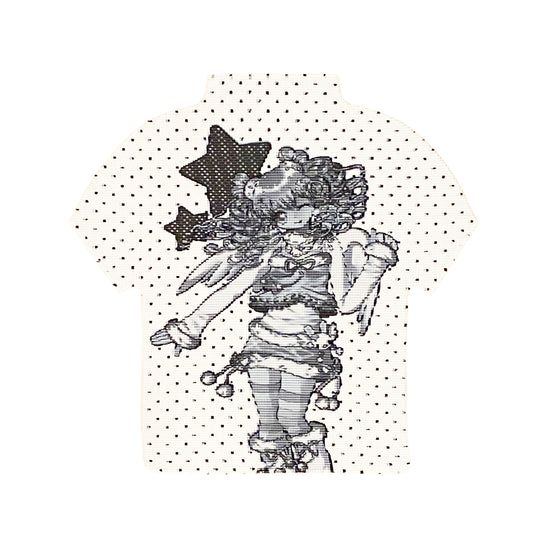 PRISM x Taffy.Eye - Crinkle Stretch Mock Neck Shirt - Monochrome Piko (Polka Dots)