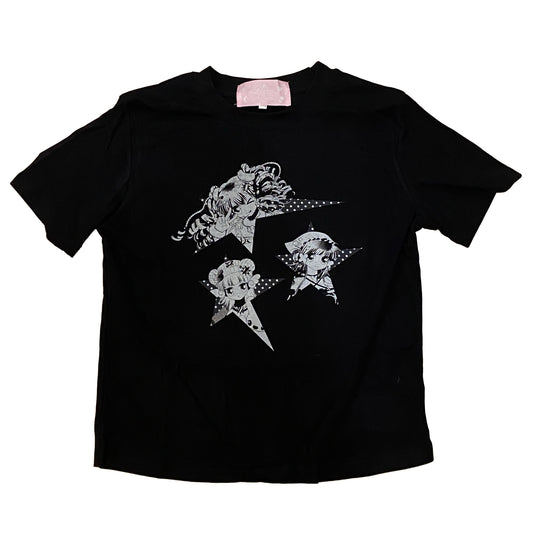 Slim Fit T-Shirt White - PRISM x Taffy.Eye - Crop T-Shirt - 3 Stars (Black)