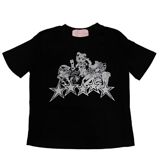 Slim Fit T-Shirt White - PRISM x Taffy.Eye - Crop T-Shirt - 5 Stars (Black)