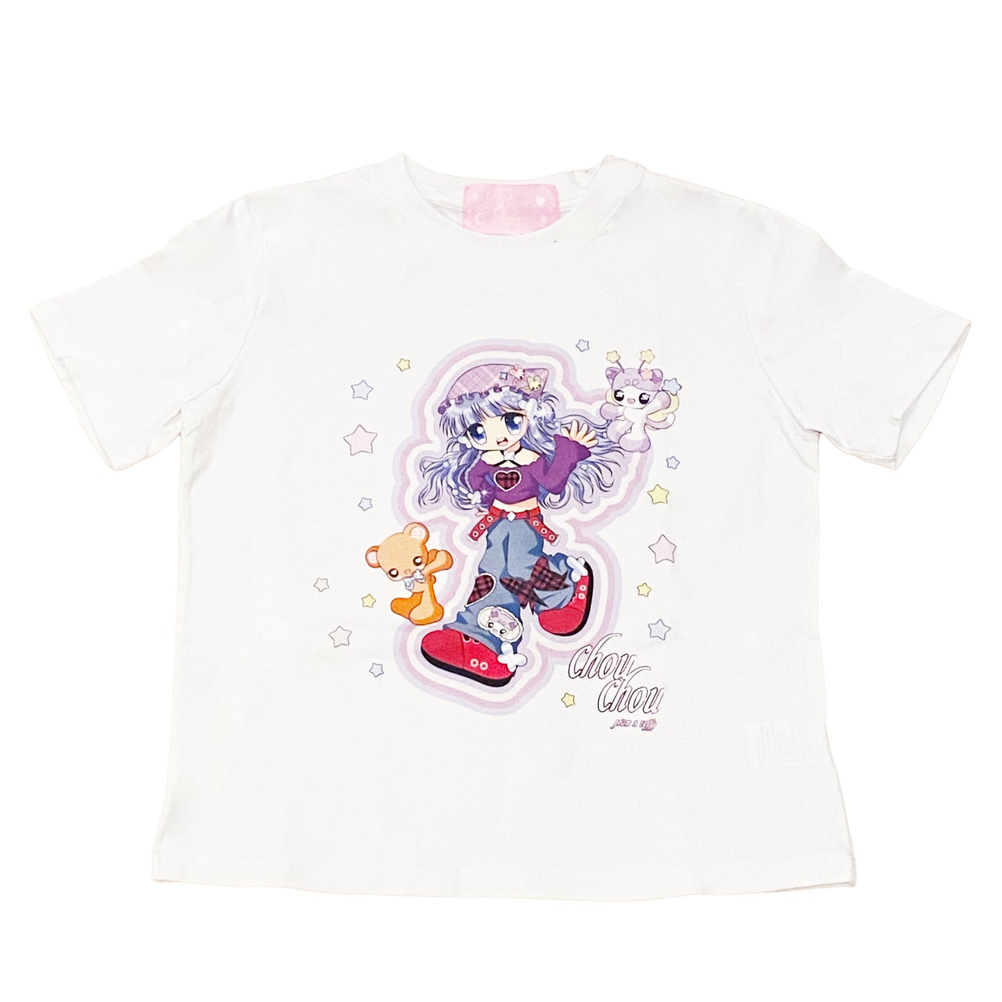 Slim Fit T-Shirt White - PRISM x Taffy.Eye - Crop T-Shirt - Chou Chou (Chibi Style)