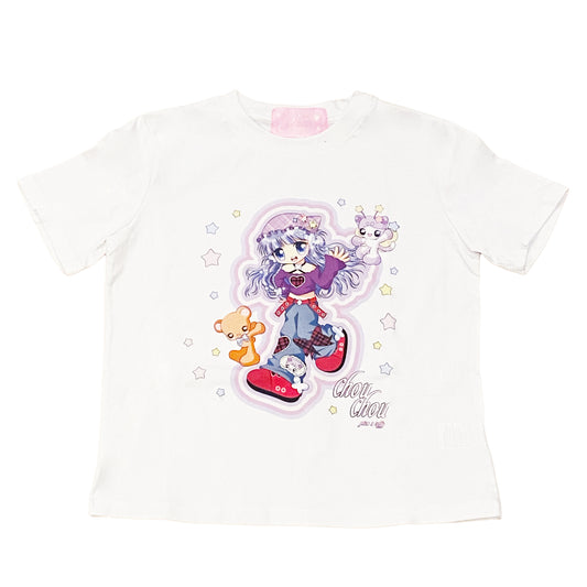 Slim Fit T-Shirt White - PRISM x Taffy.Eye - Crop T-Shirt - Chou Chou (Chibi Style)