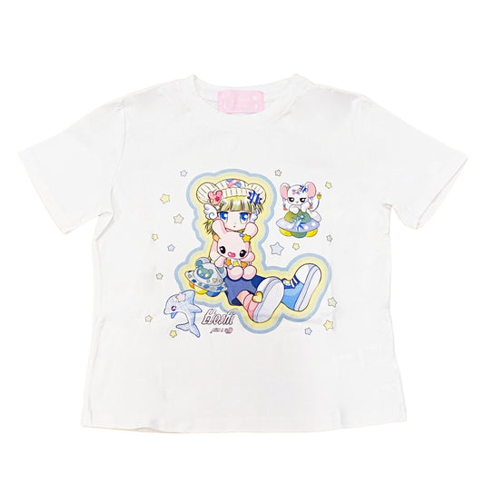 Slim Fit T-Shirt White - PRISM x Taffy.Eye - Crop T-Shirt - Hoshi (Chibi Style)