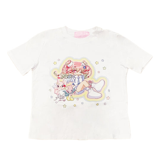 Slim Fit T-Shirt White - PRISM x Taffy.Eye - Crop T-Shirt - Piko (Chibi Style)