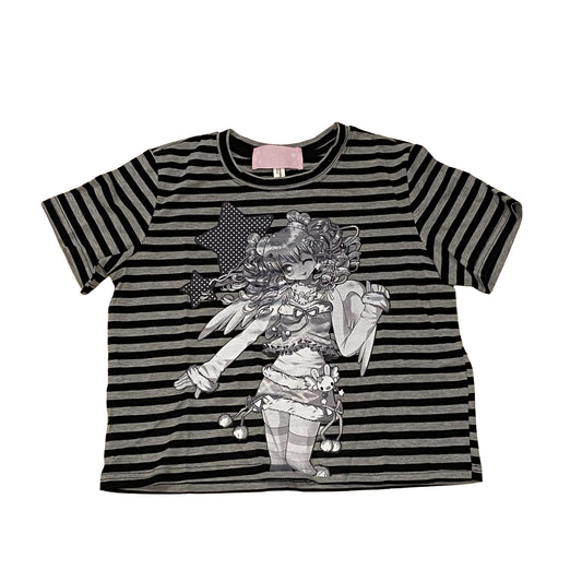 Slim Fit T-Shirt White - PRISM x Taffy.Eye - T-Shirt - Monochrome Piko (Black and Grey Stripes)
