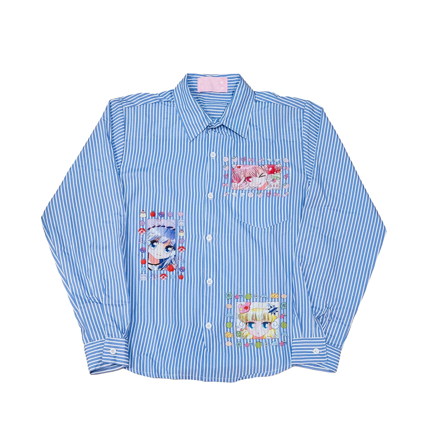 PRISM x Taffy.Eye - Button Down Shirt - Blue and White Stripes - Piko, Chou Chou and Hoshi