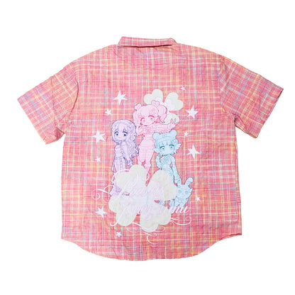 PRISM - Button Down Crinkle Shirt - Pink Checker - Piko, Chou Chou and Hoshi